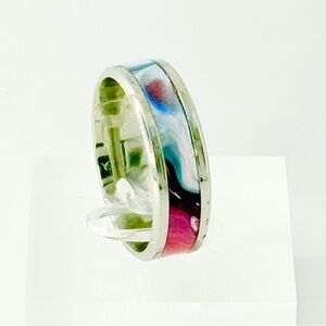 Vibrant Multicolor Silver Band Ring SIZE 13 #001